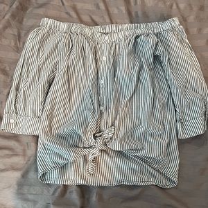 Grey and white striped long sleeve shirt